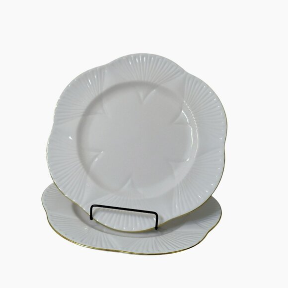 Vintage Shelley Regency White Dinner Plates Set of 2 Gold Trim England 1940s - Picture 1 of 8